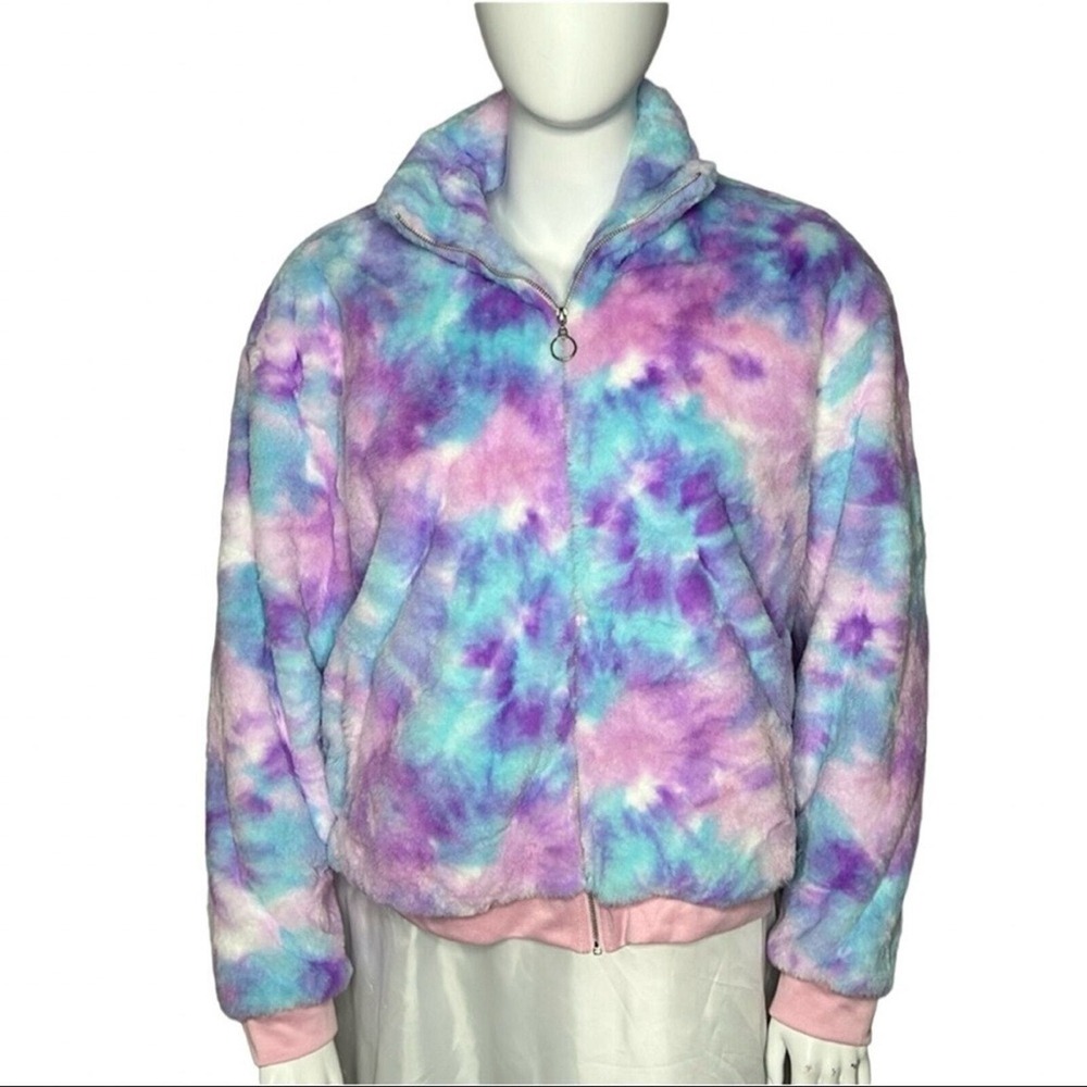 NWT Crown & Ivy Women's Tie Dye Full Zip Plush Cozy Jacket size XL - Picture 2 of 7